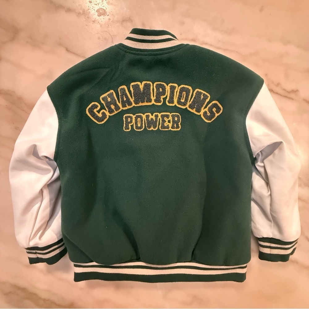 Zara kids Green and White Varsity letterman Jacket boys size 6 - Picture 5 of 11
